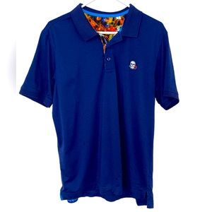 Robert Graham Performance Golf Shirt Mens Large Blue Ringer Skull Patch Polo
